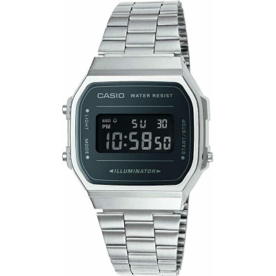 Casio A168WEM-1EF Unisex Ψηφιακό Ρολόι με Μesh Μπρασελέ και Ηλεκτροφωτιζόμενο Καντράν σε Ρετρό Στυλ